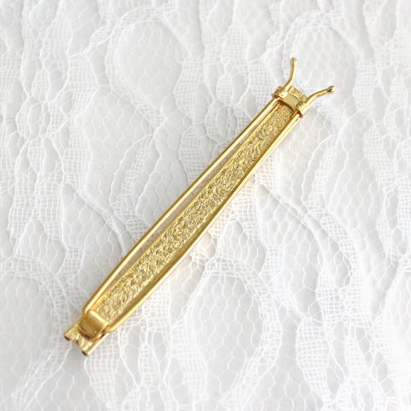 Vintage Hair Barrette Gold Tone Metal Tortoise Inlay Wire Clasp New Old … - Picture 5 of 7